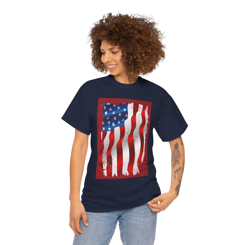 American Flag Graphic Tee — Distressed Wavy Stars & Stripes