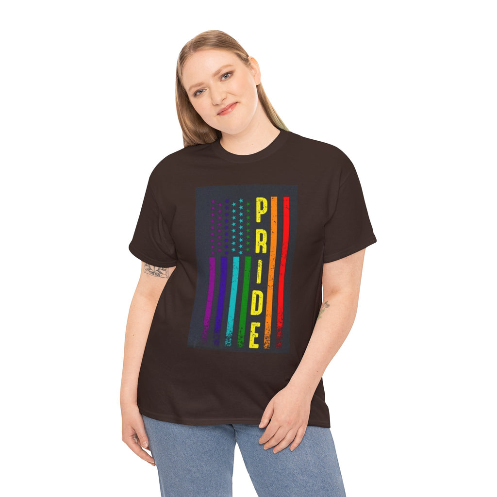Pride Rainbow Flag Tee — Vertical "PRIDE" Graphic T-Shirt
