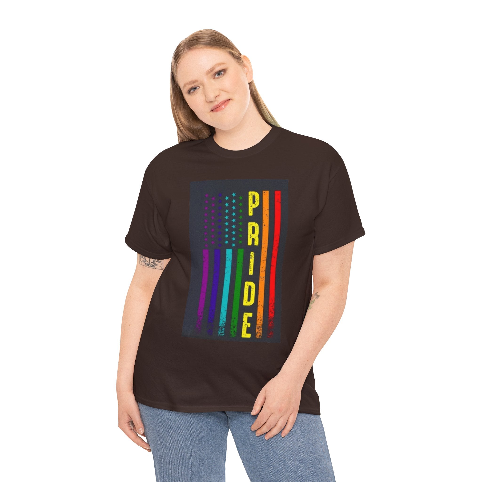Pride Rainbow Flag Tee — Vertical "PRIDE" Graphic T-Shirt