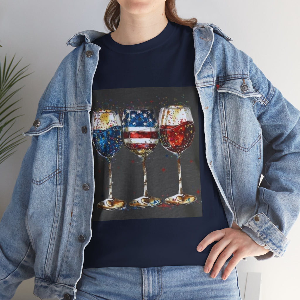 Wine Glasses with American Flag Design Tee