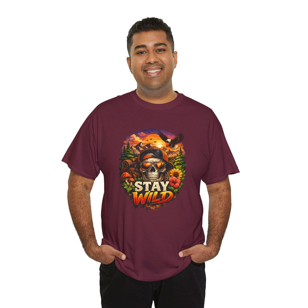 Stay Wild Skull Tee — Vintage Sunset Skull & Sunflower Graphic T-Shirt