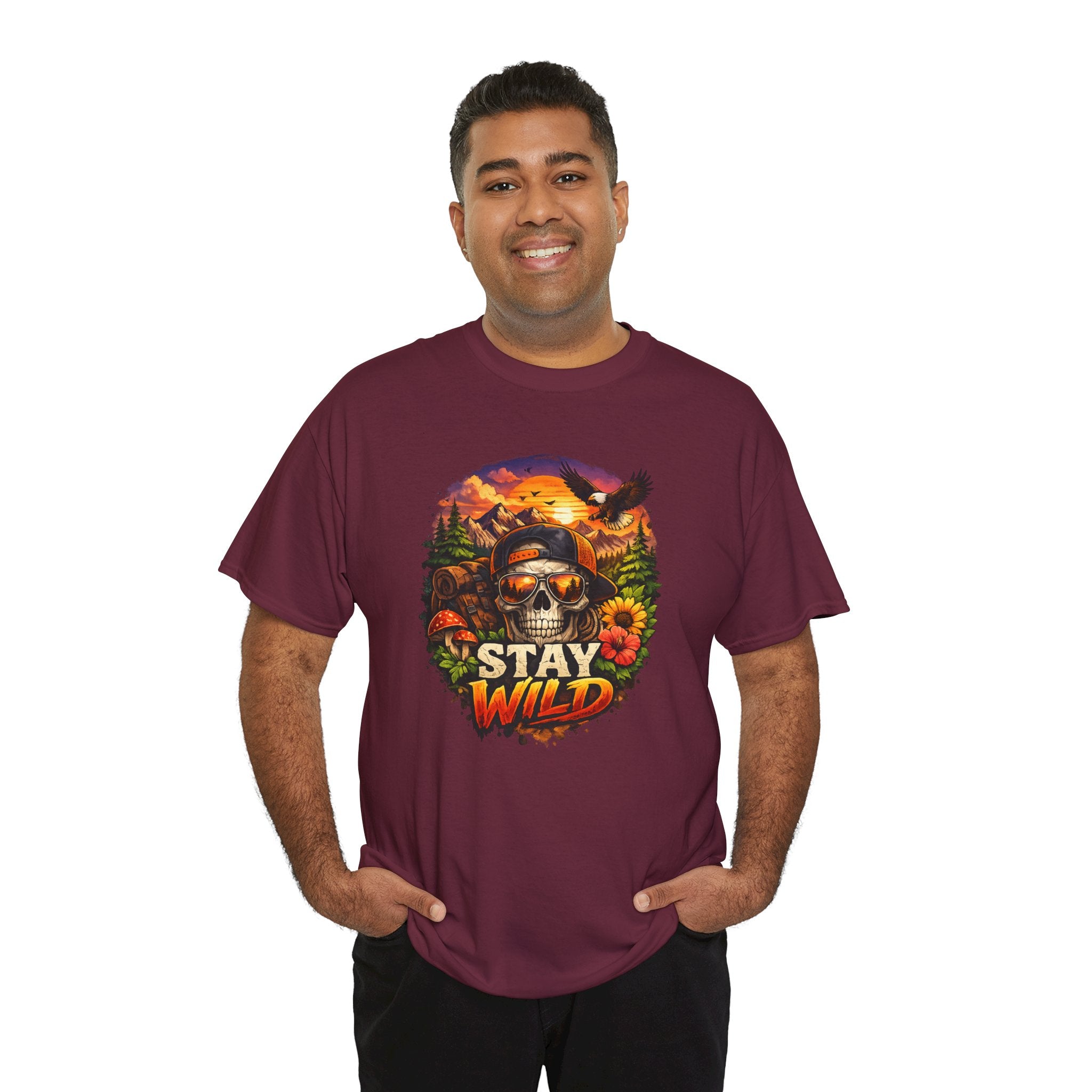 Stay Wild Skull Tee — Vintage Sunset Skull & Sunflower Graphic T-Shirt