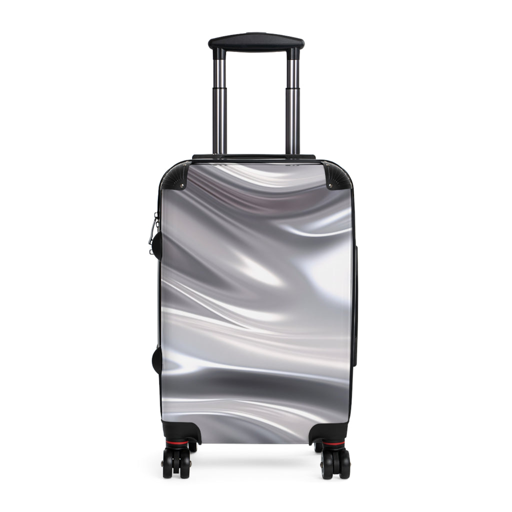 Silver Satin Travel Suitcase – Metallic Marble Carry-On Luggage