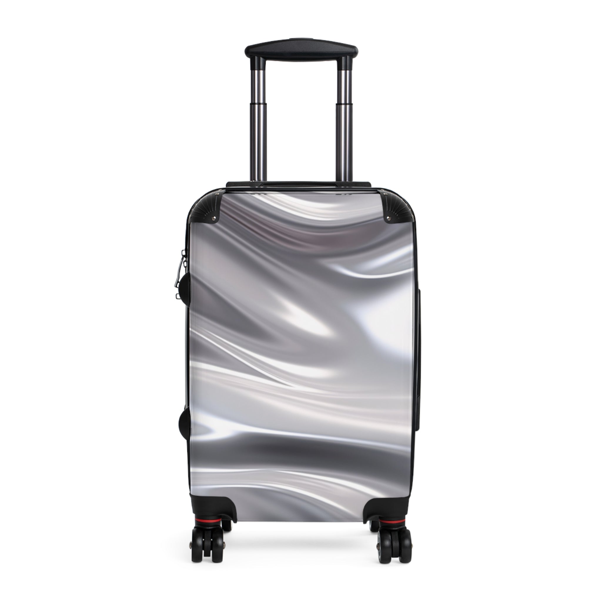 Silver Satin Travel Suitcase – Metallic Marble Carry-On Luggage