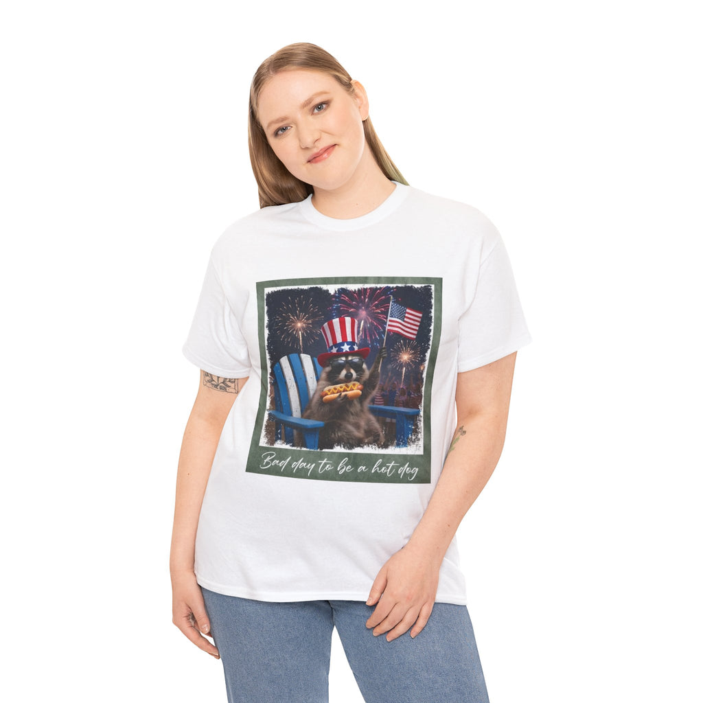 Patriotic Uncle Sam Bear T-Shirt — 'God Spares Us to Be a Hot Dog' 4th of July Tee