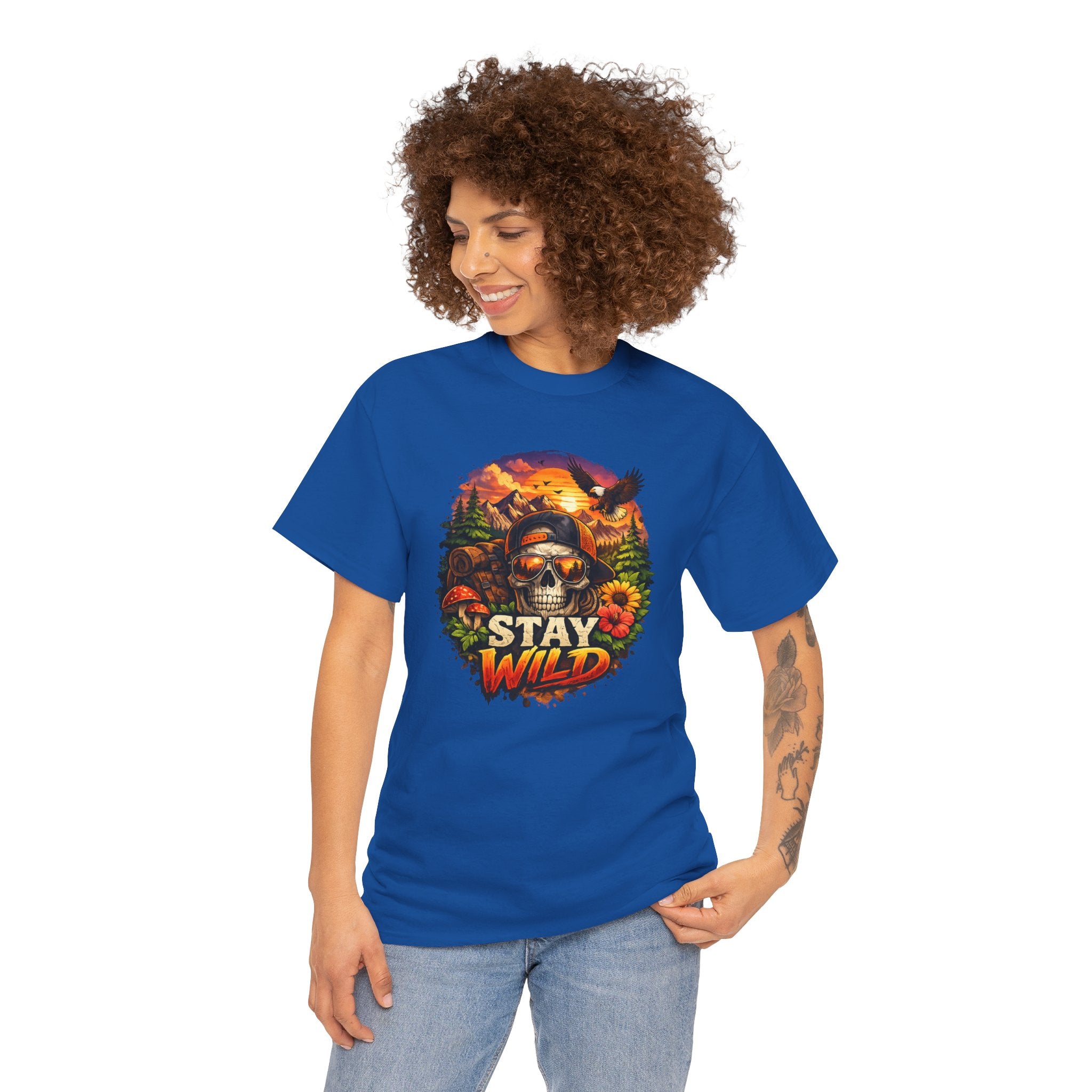 Stay Wild Skull Tee — Vintage Sunset Skull & Sunflower Graphic T-Shirt