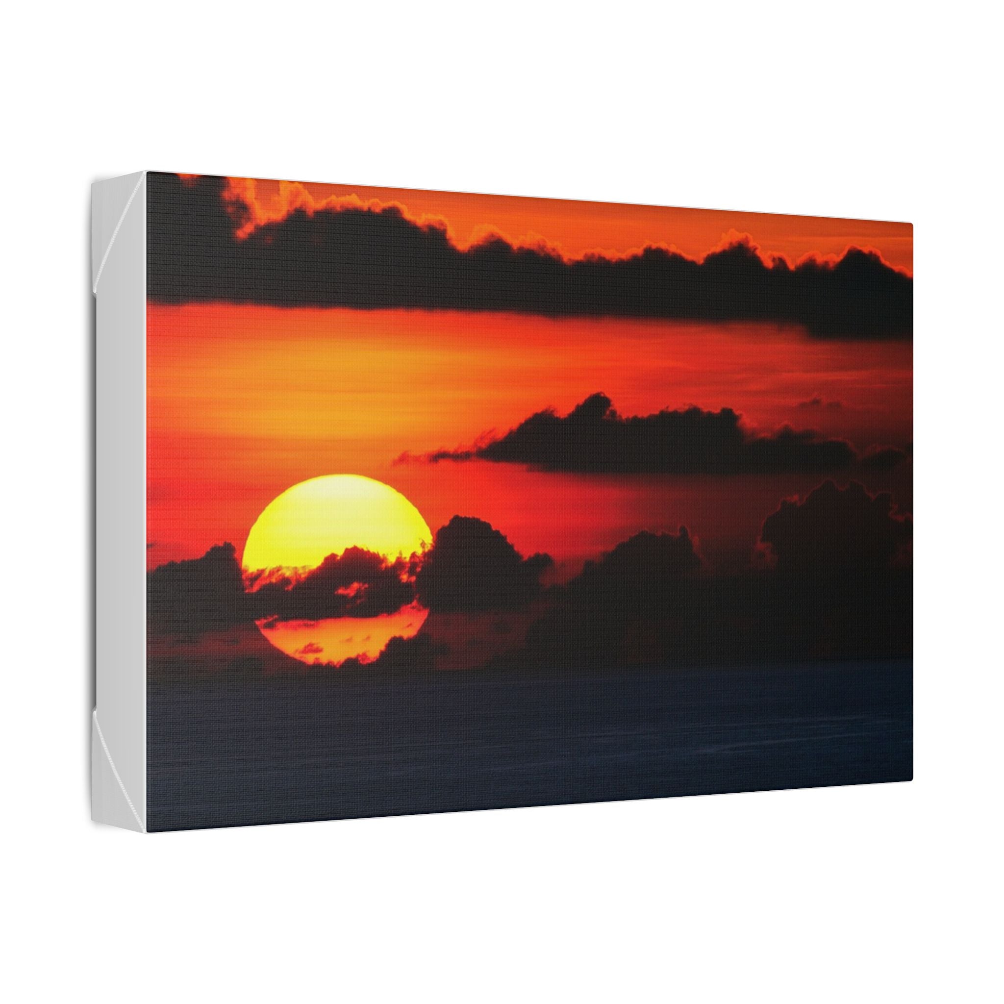Sunset Ocean Canvas Print — Dramatic Red Sunset Wall Art