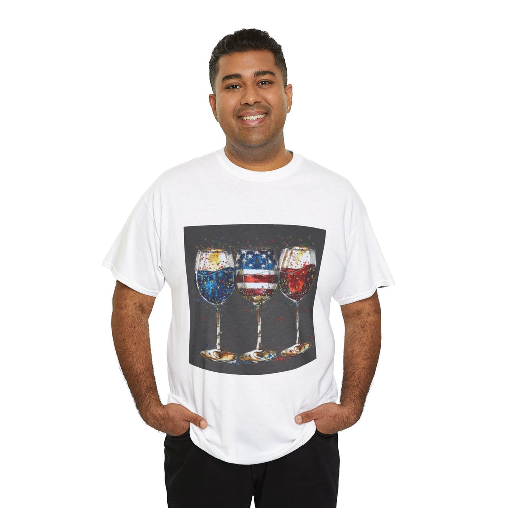 Wine Glasses with American Flag Design Tee