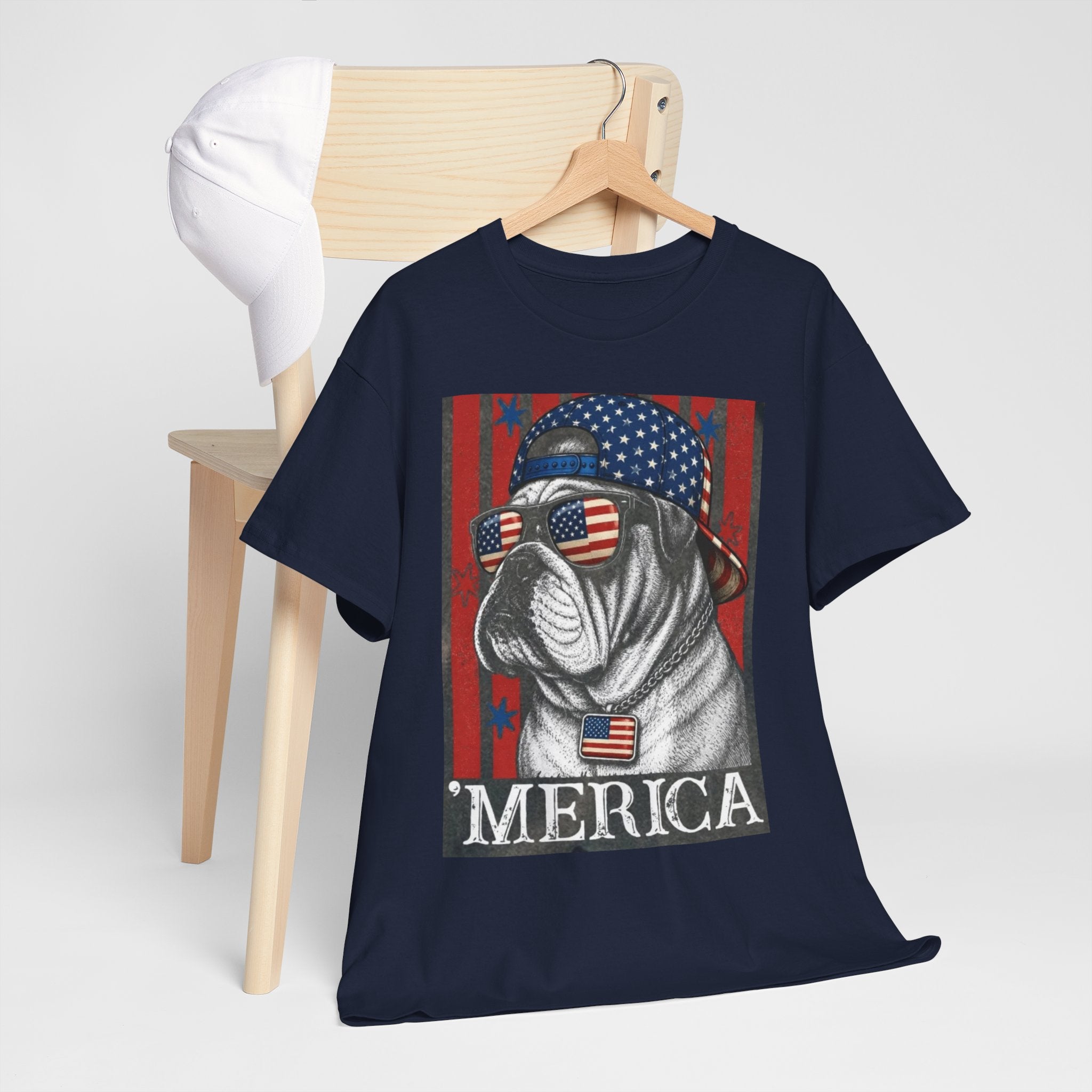 'Merica Bulldog T-Shirt — Patriotic American Flag Tee for Fourth of July