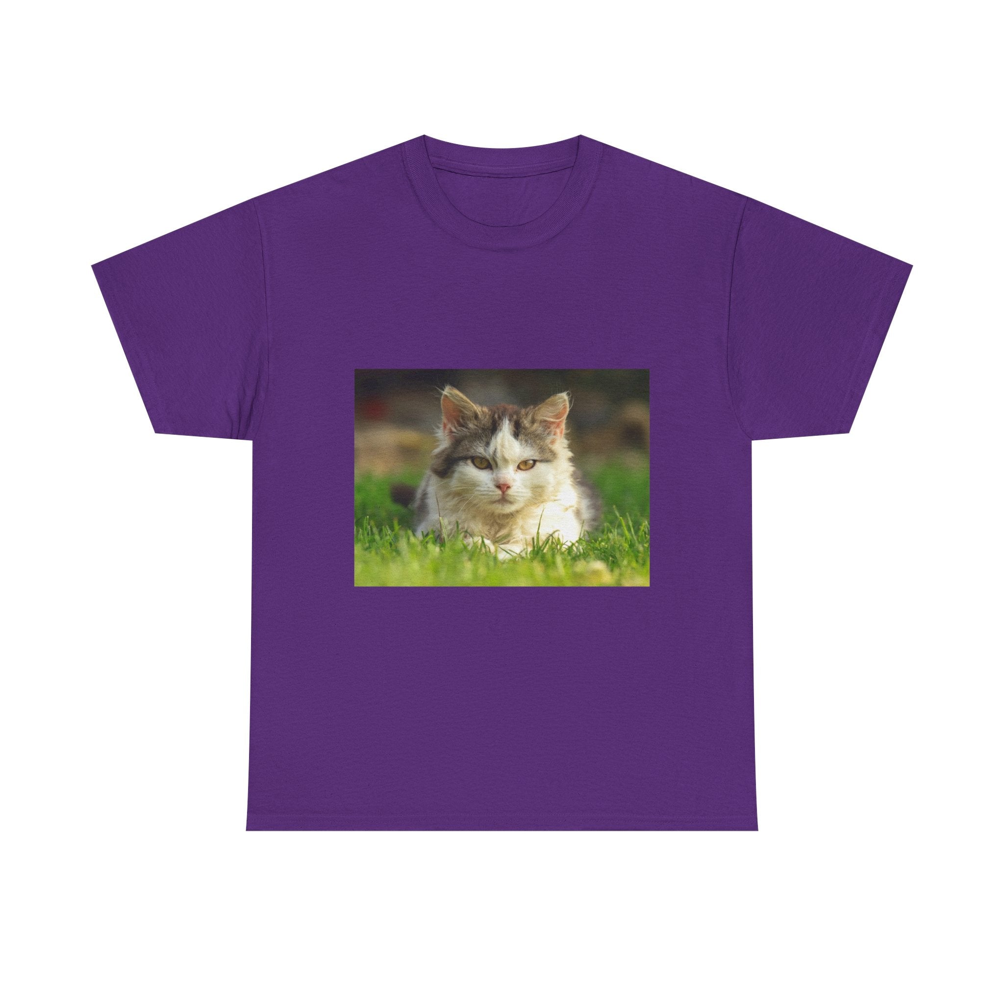 Cat Photo Tee — Relaxed Cat Lying in Grass T-Shirt