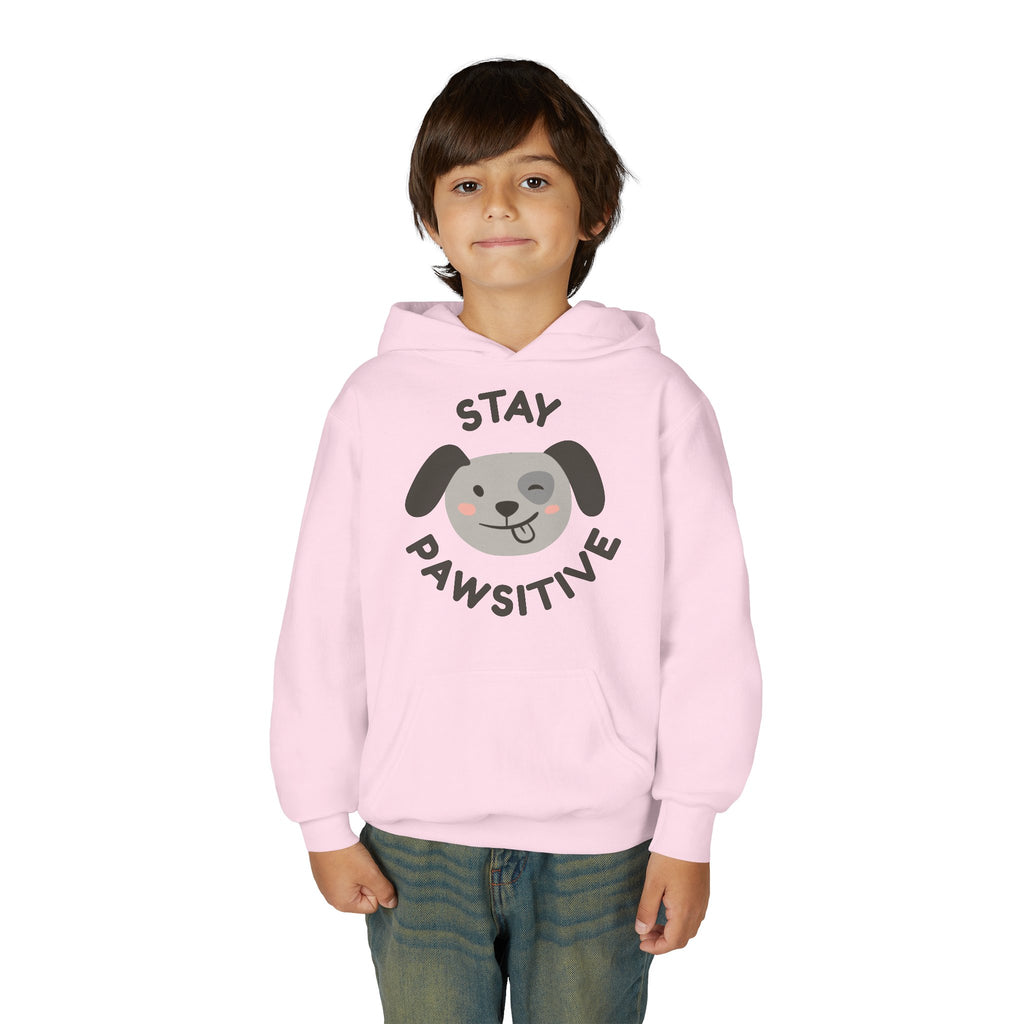Stay Pawsitive Youth Hoodie – Cute Dog Graphic Kids Sweatshirt