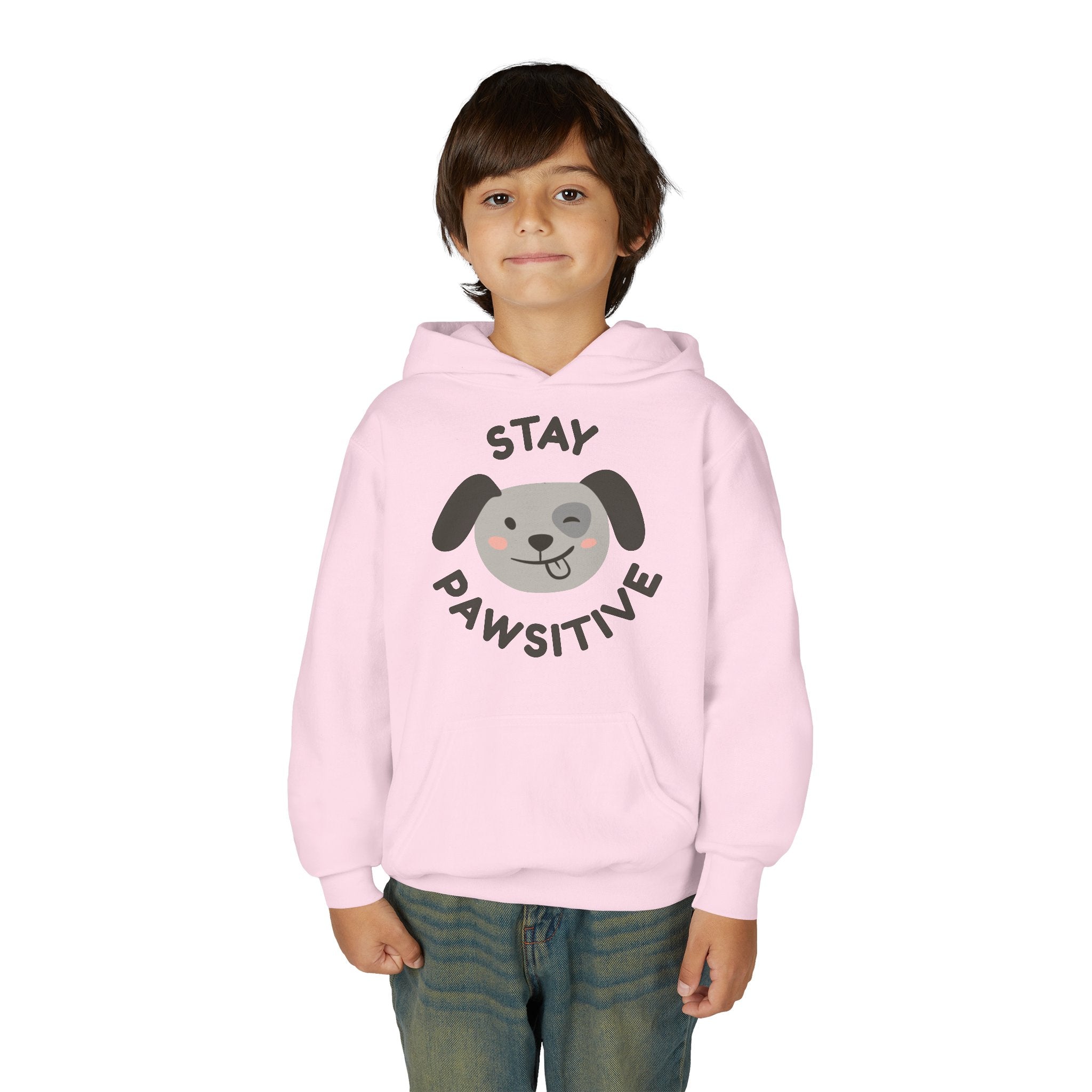 Stay Pawsitive Youth Hoodie – Cute Dog Graphic Kids Sweatshirt
