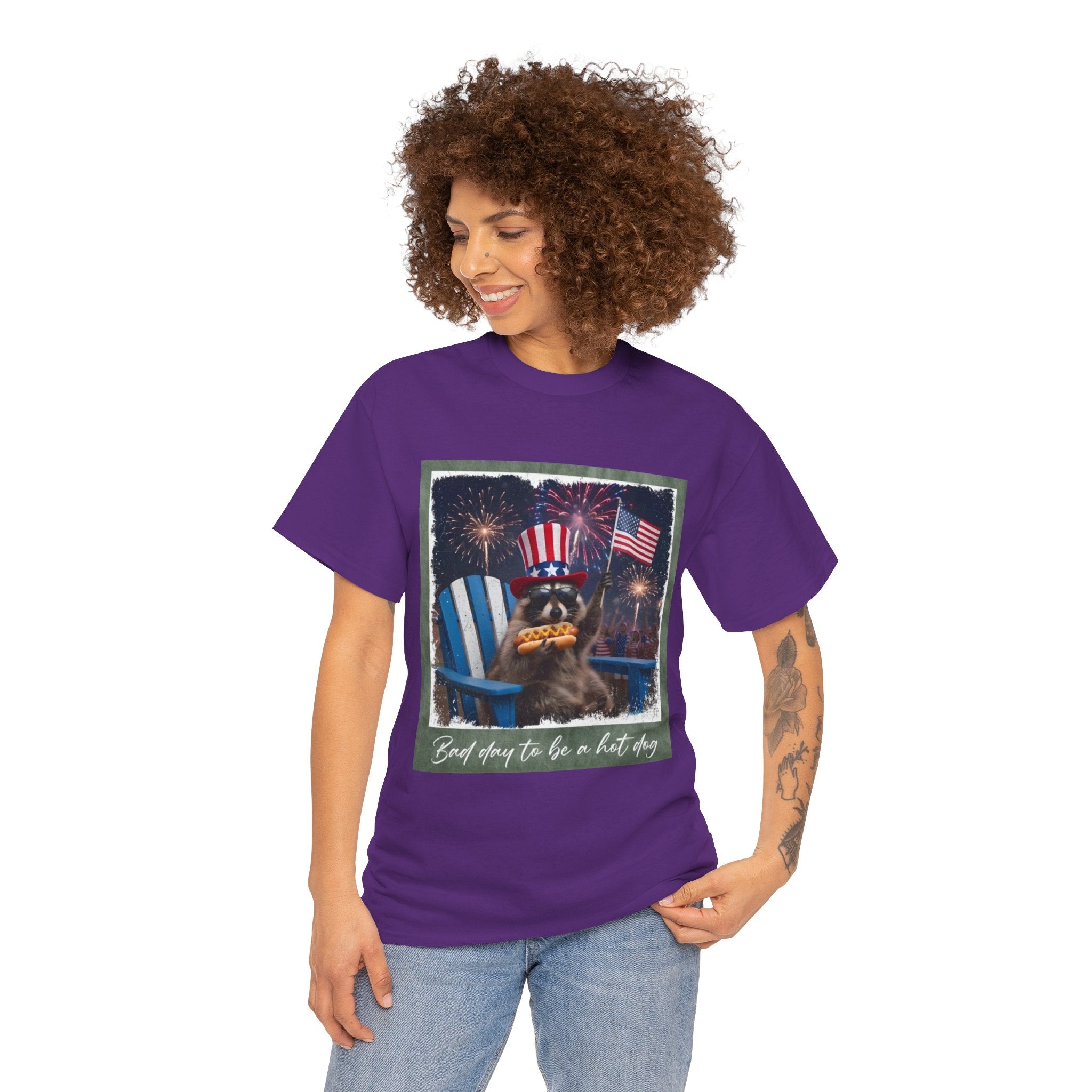 Patriotic Uncle Sam Bear T-Shirt — 'God Spares Us to Be a Hot Dog' 4th of July Tee