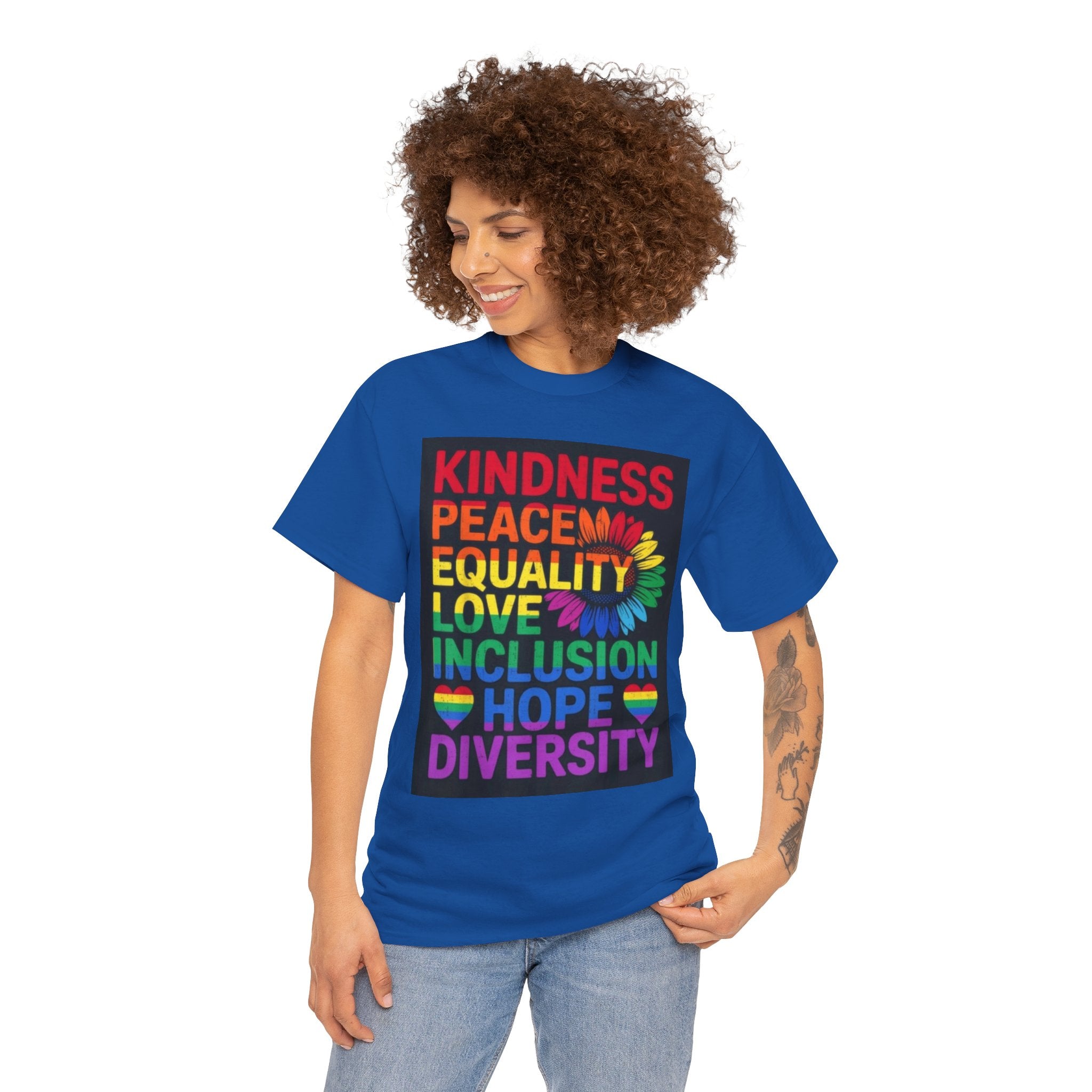 Kindness Peace Equality Rainbow T-Shirt — Pride Inclusion & Diversity Tee