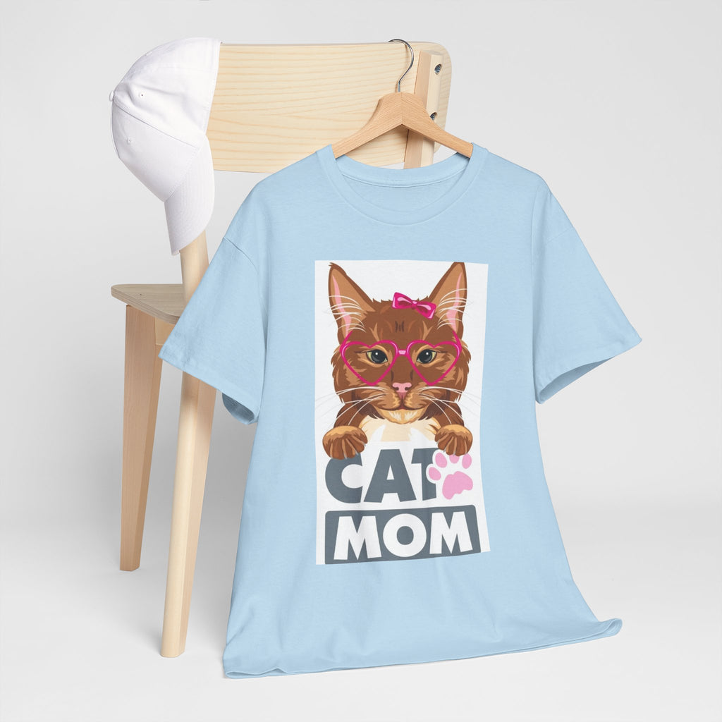 Cat Mom T-Shirt — Cute Cat Face Graphic Tee with "CAT MOM" Paw Print