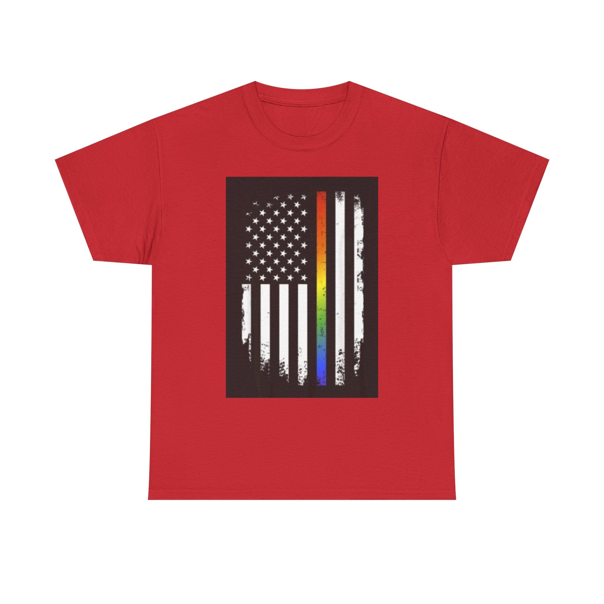 LGBTQ+ Pride Flag T‑Shirt — Distressed American Flag with Rainbow Stripe