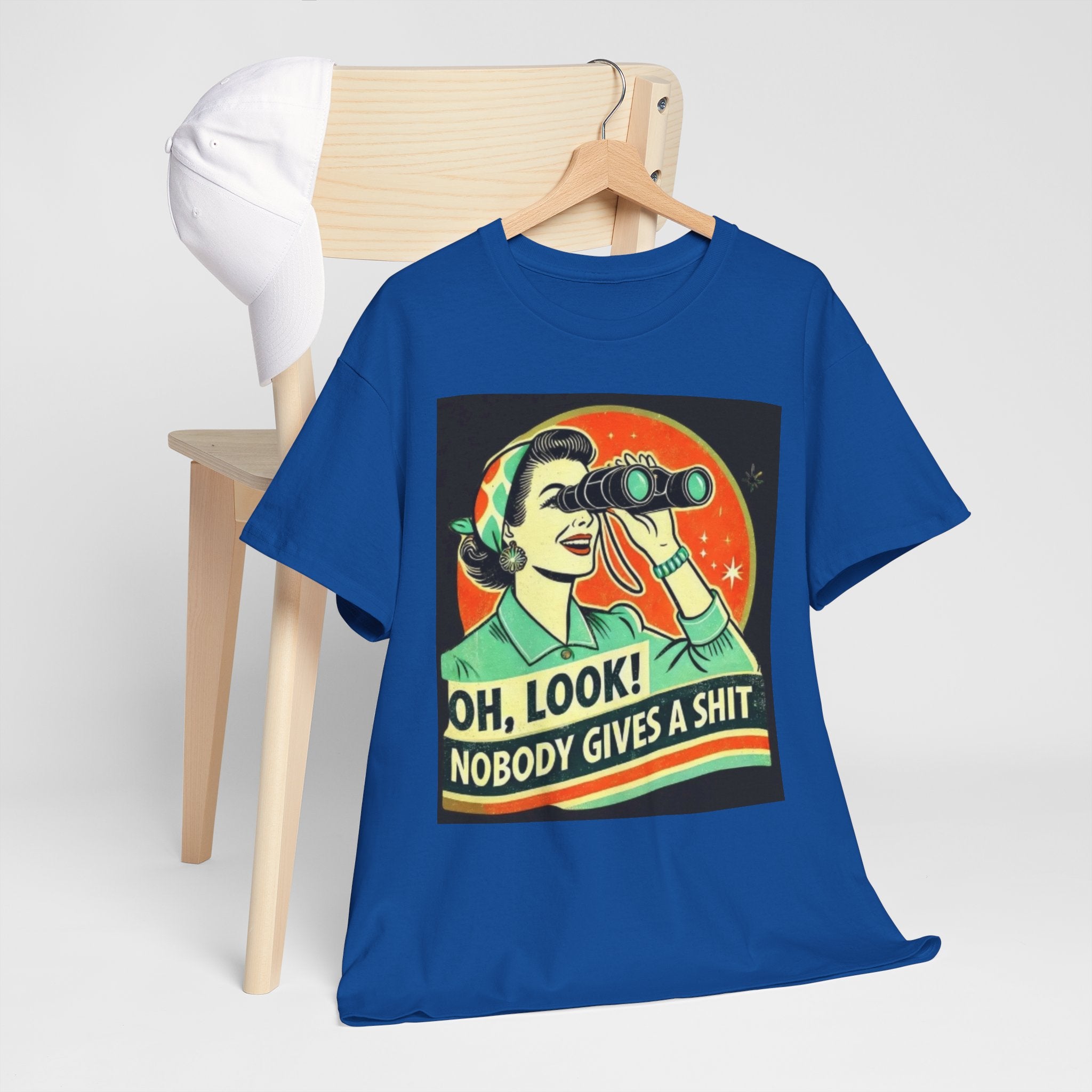 Graphic Tee — "Oh, Look! Nobody Gives a Shit" Retro Binoculars Design