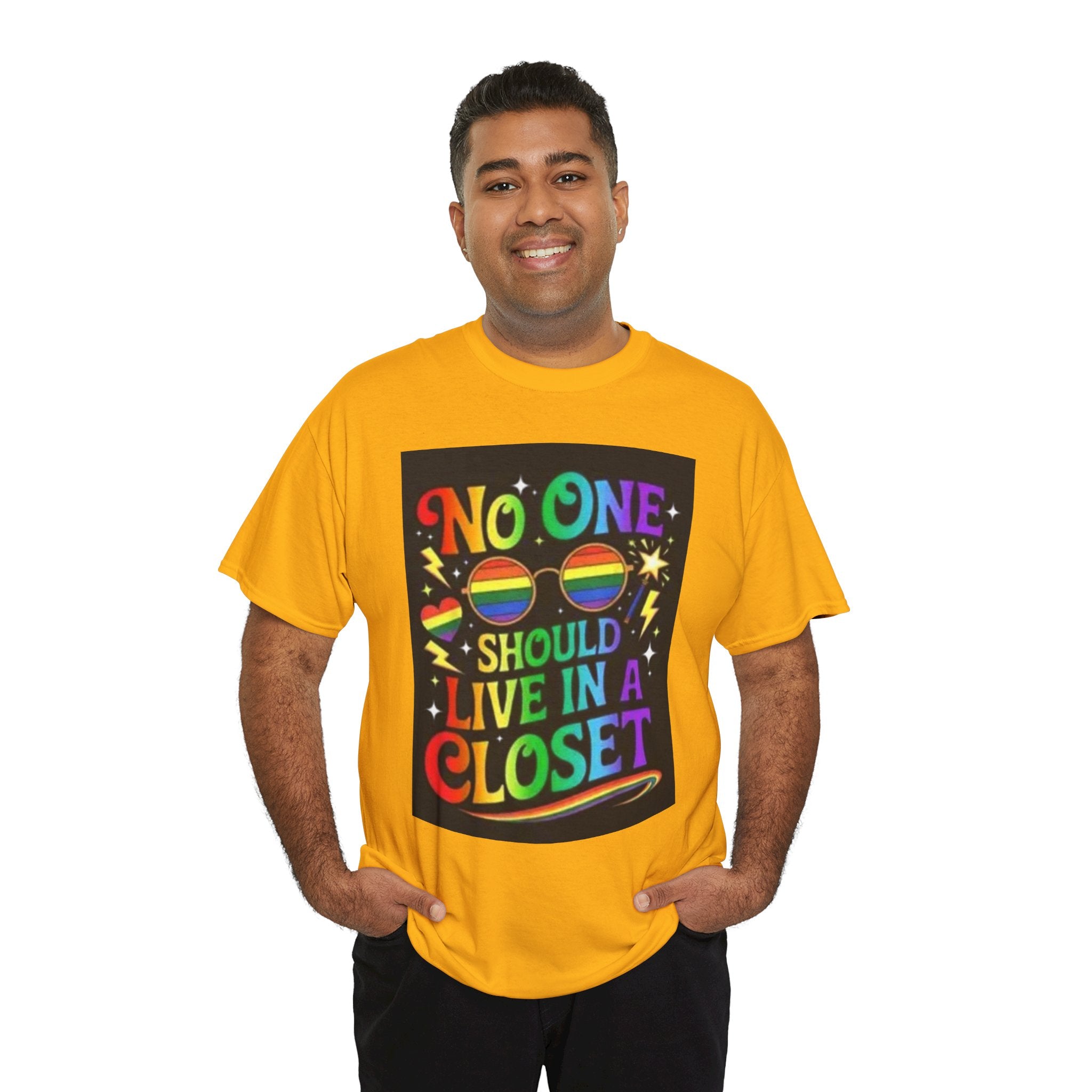 T‑Shirt — "No One Should Live in a Closet" Rainbow Pride Tee