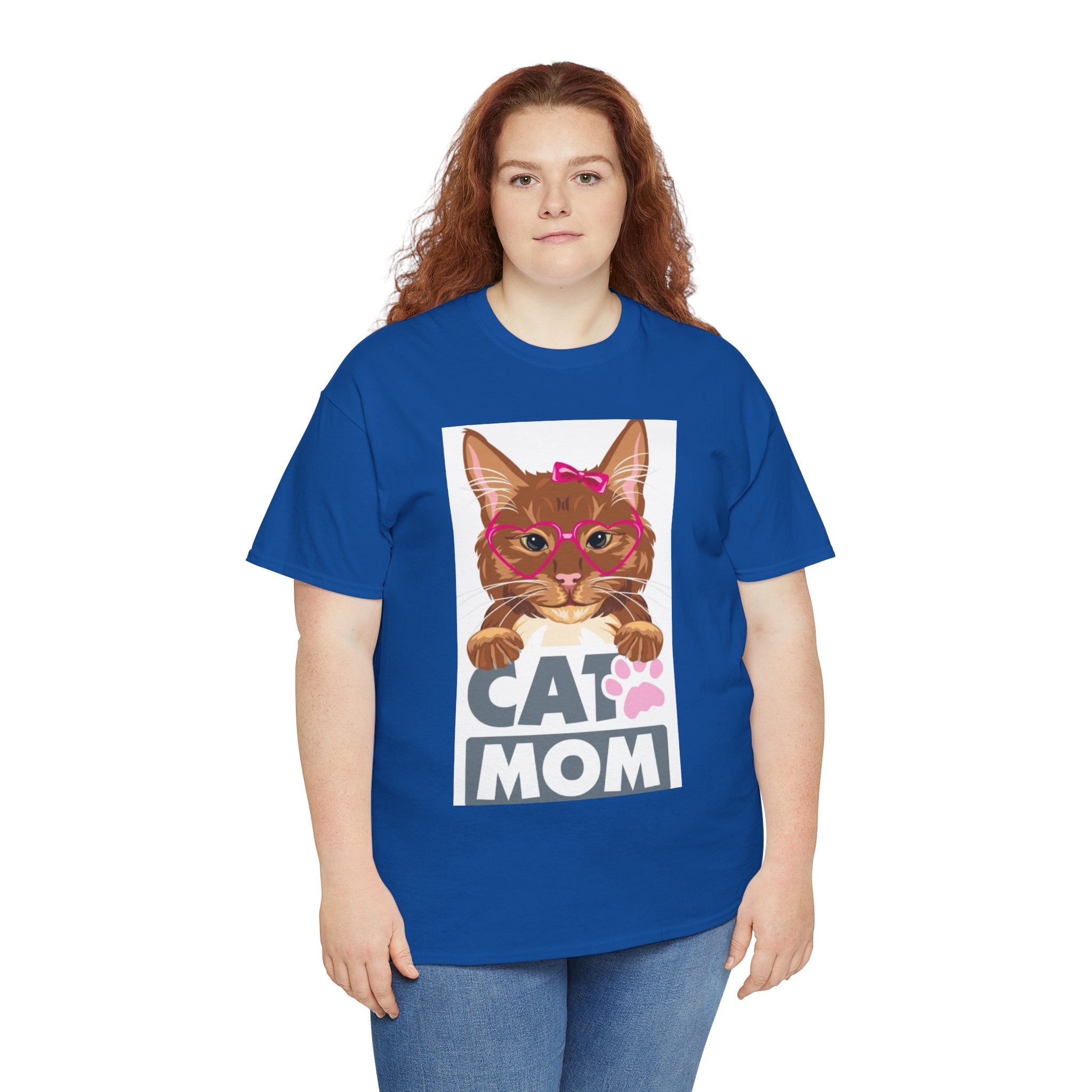 Cat Mom T-Shirt — Cute Cat Face Graphic Tee with "CAT MOM" Paw Print