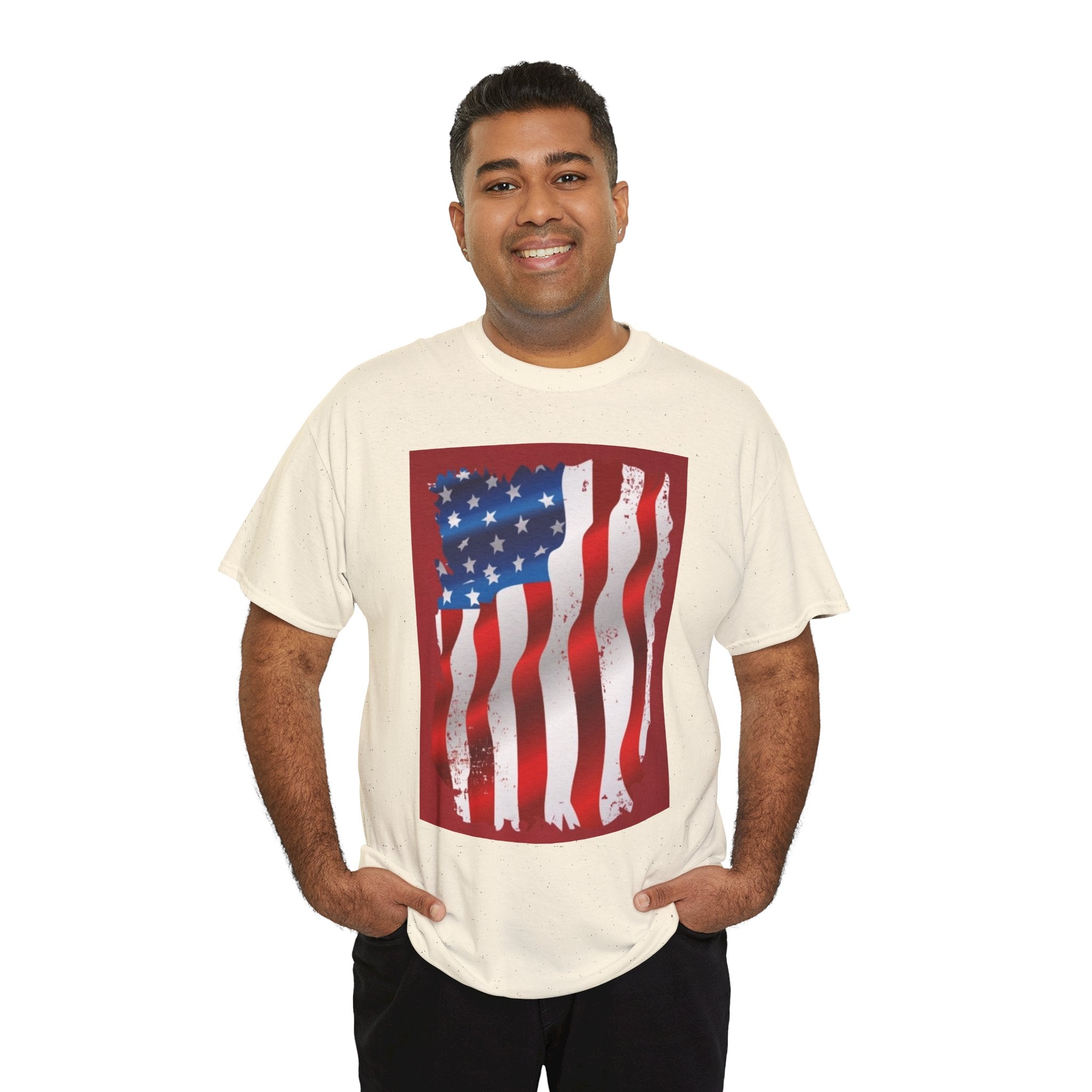 American Flag Graphic Tee — Distressed Wavy Stars & Stripes