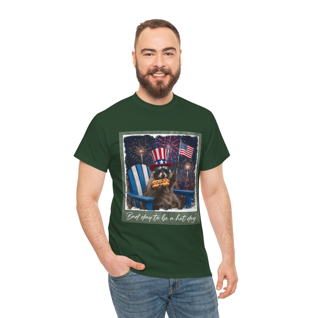 Patriotic Uncle Sam Bear T-Shirt — 'God Spares Us to Be a Hot Dog' 4th of July Tee