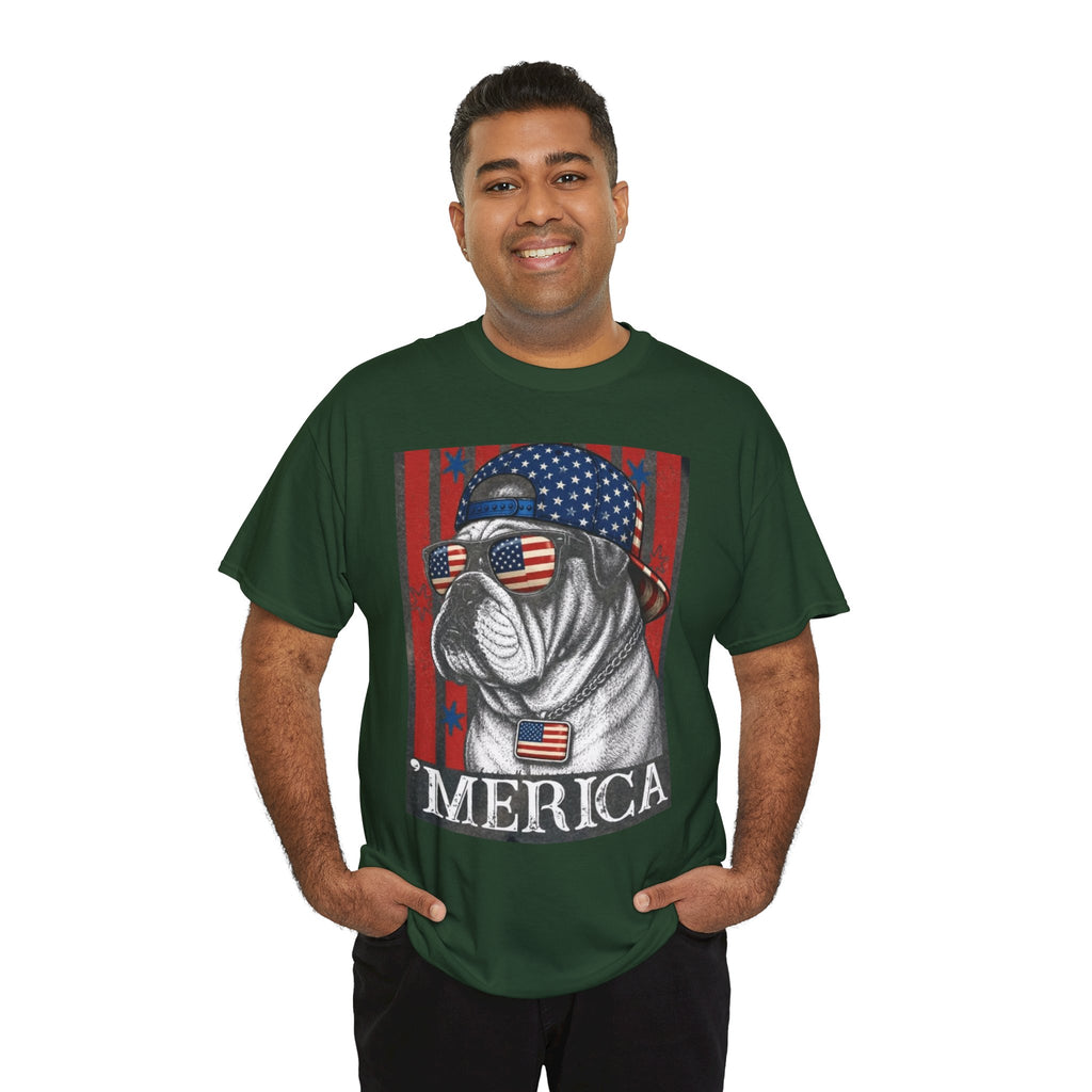 'Merica Bulldog T-Shirt — Patriotic American Flag Tee for Fourth of July