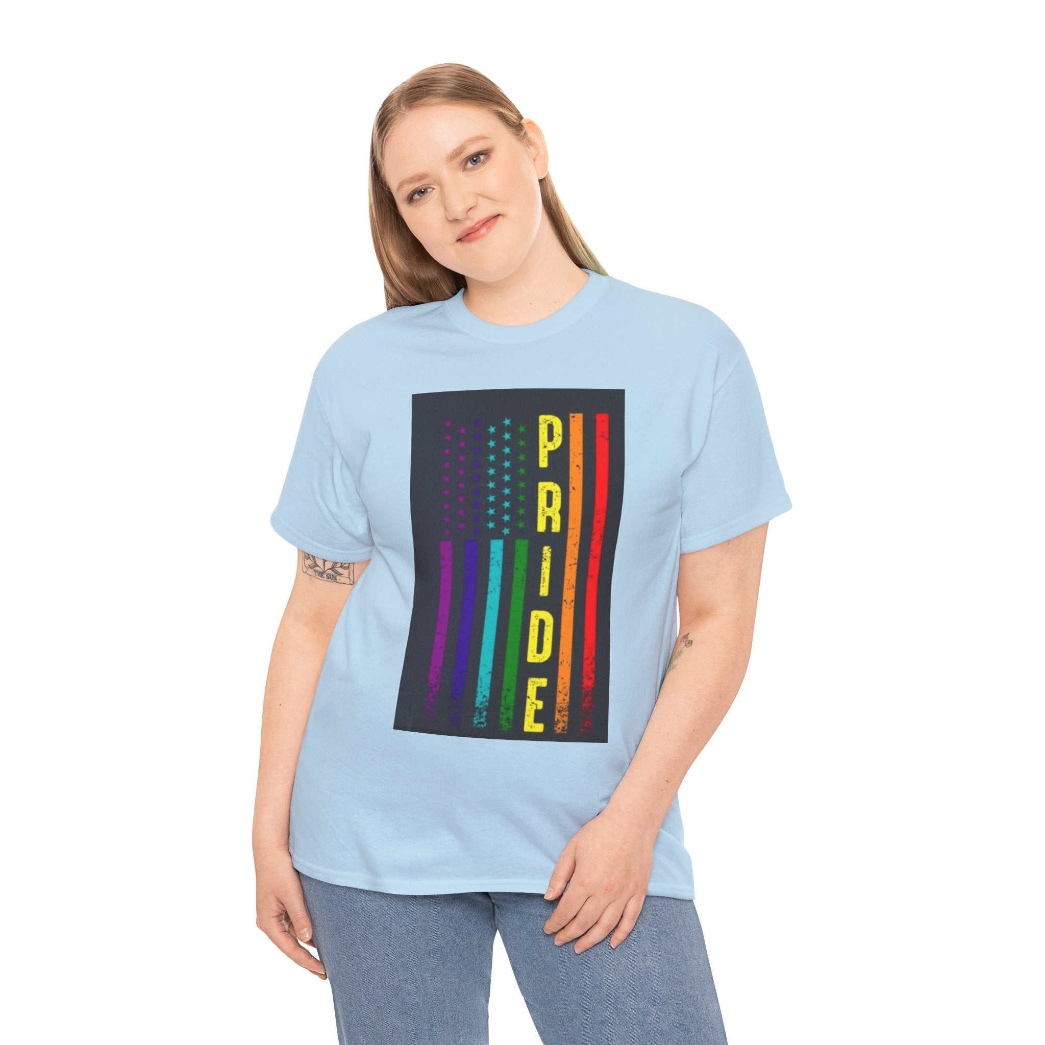 Pride Rainbow Flag Tee — Vertical "PRIDE" Graphic T-Shirt