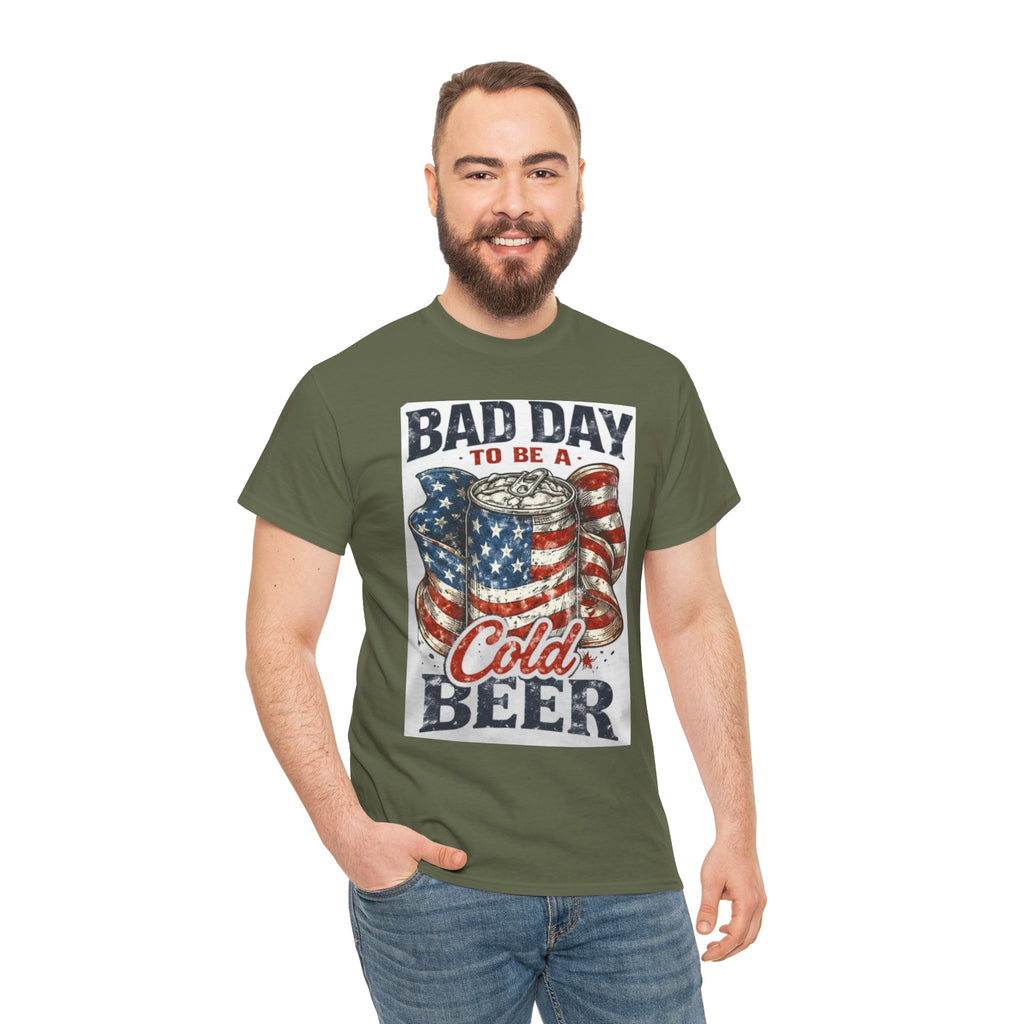 Bad Day to Be a Cold Beer T-Shirt — American Flag Beer Can Graphic Tee