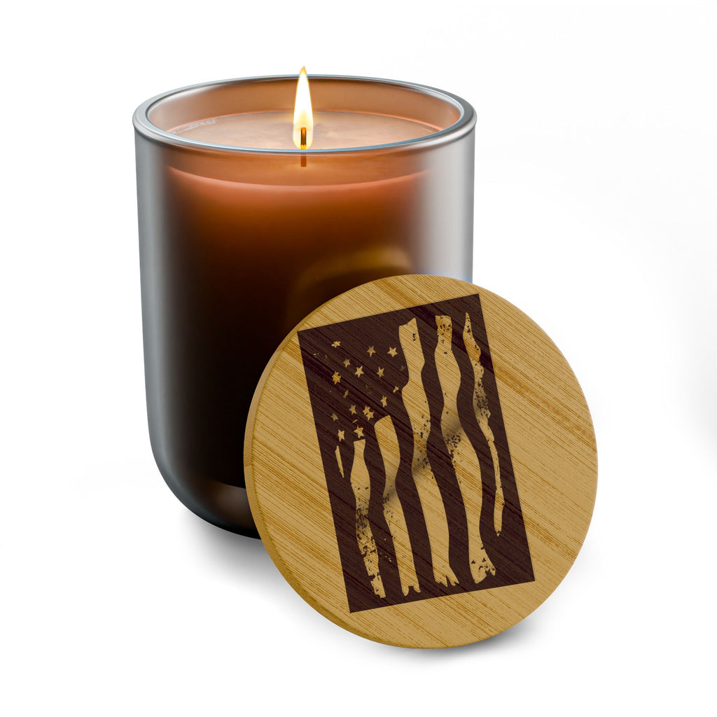 Engraved American Flag Soy Candle — 14oz Scented Candle with Bamboo Lid