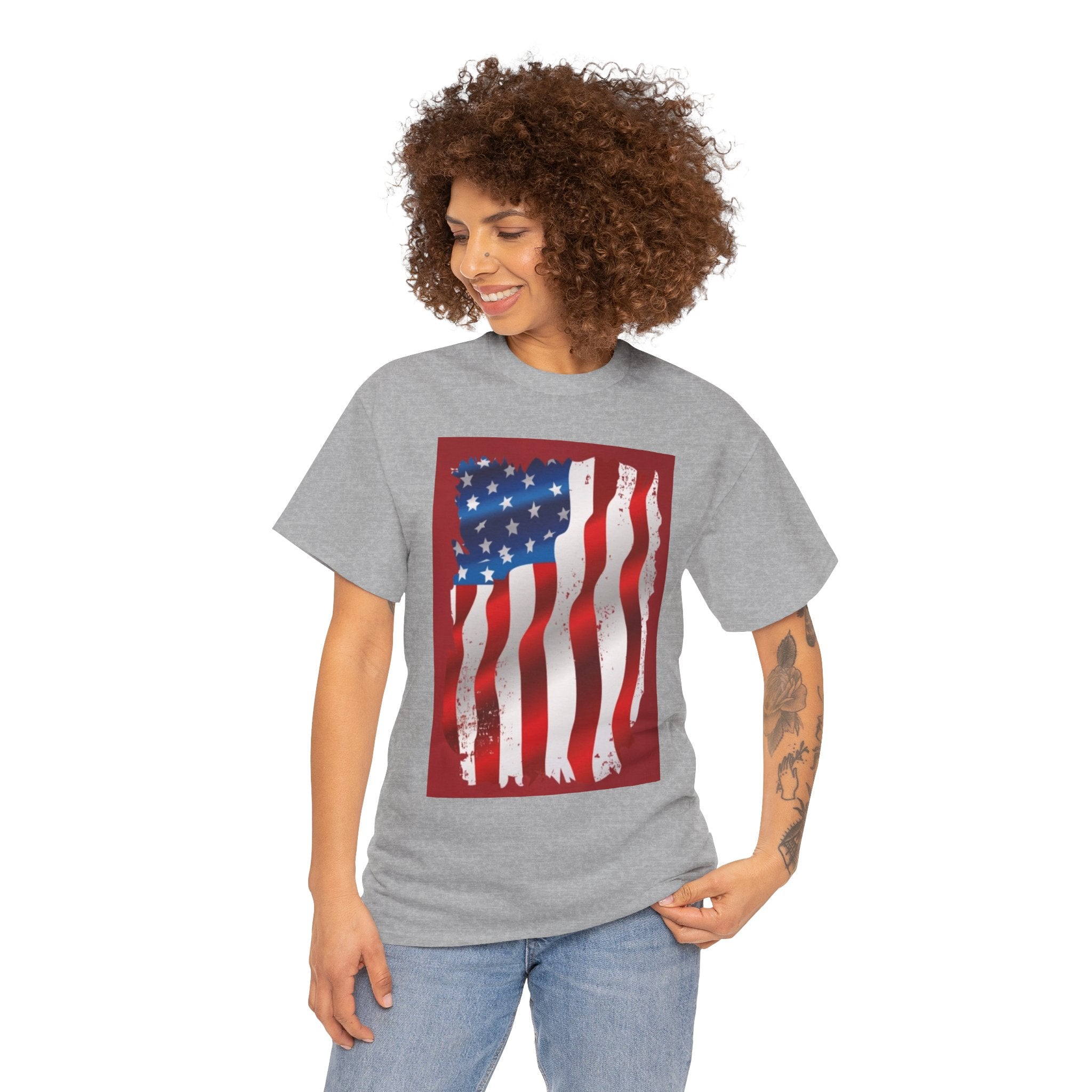 American Flag Graphic Tee — Distressed Wavy Stars & Stripes