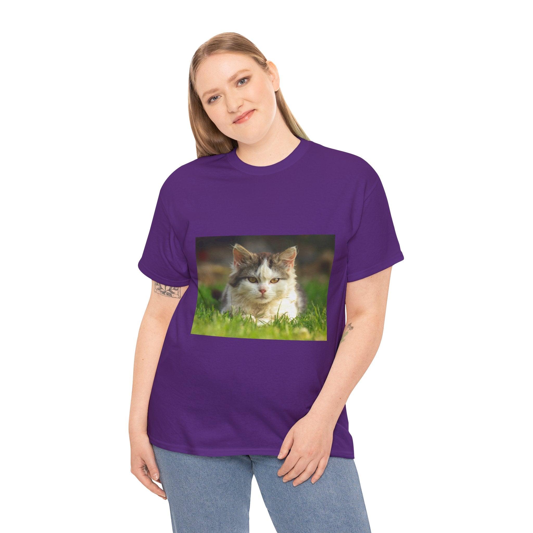 Cat Photo Tee — Relaxed Cat Lying in Grass T-Shirt
