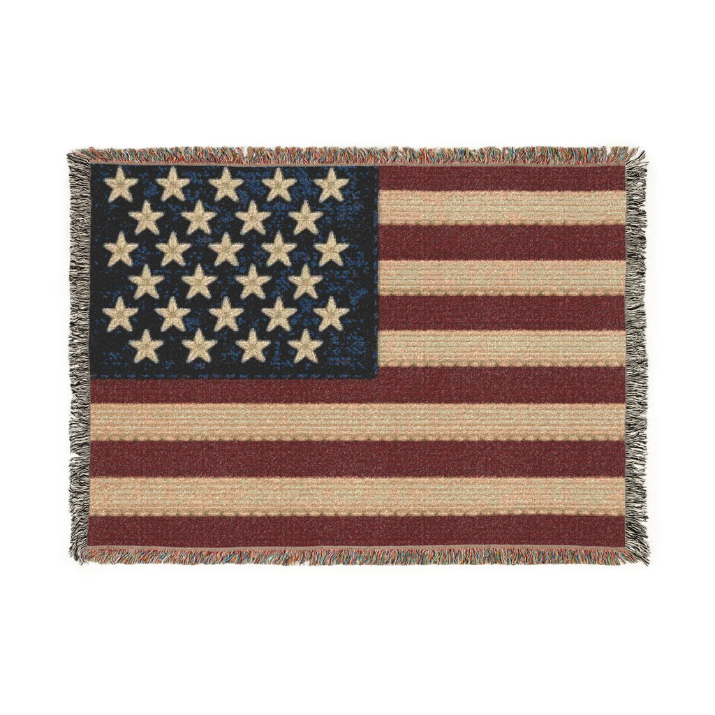 American Flag Woven Blanket — Rustic Patriotic Throw for Home, 4th of July & Veteran Gifts