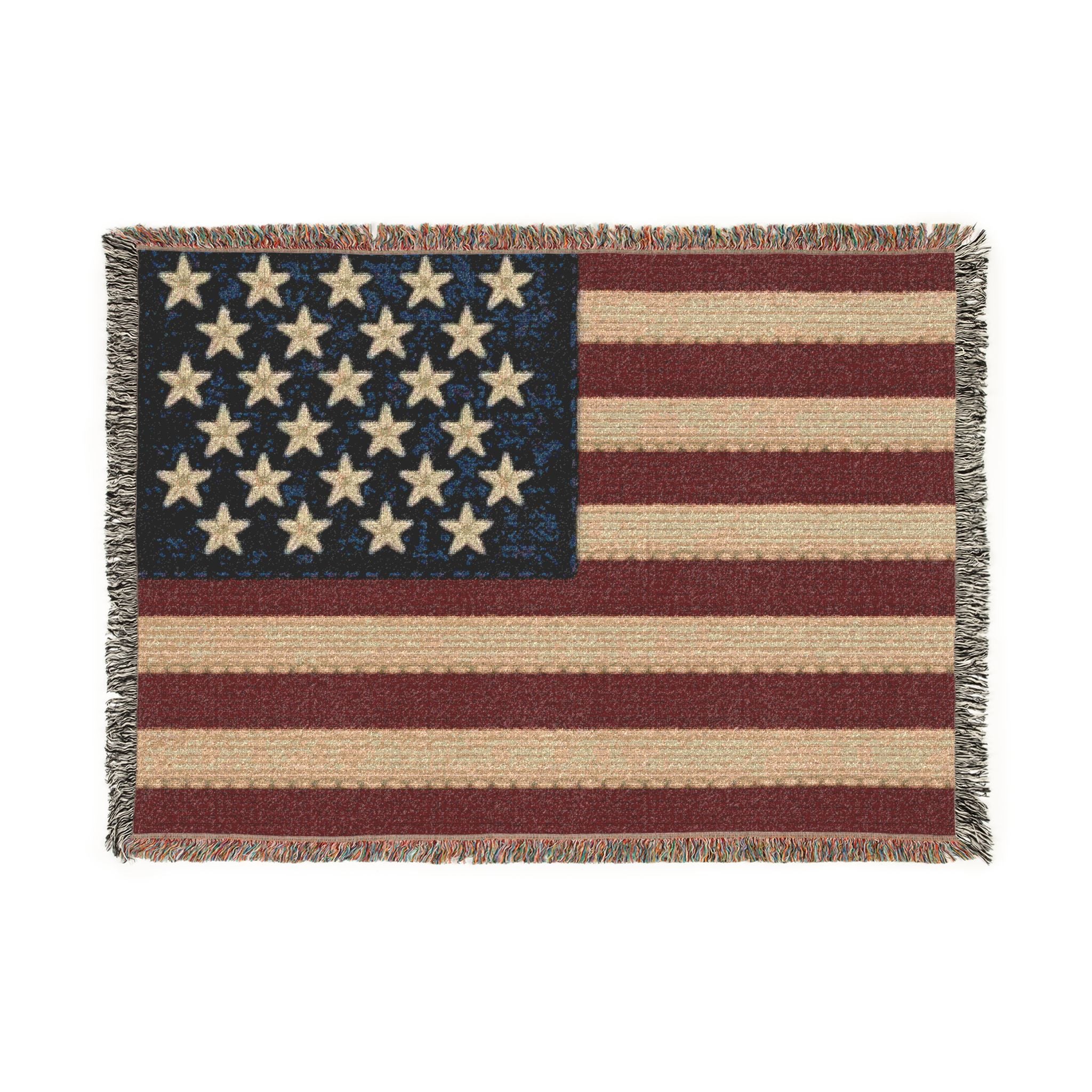 American Flag Woven Blanket — Rustic Patriotic Throw for Home, 4th of July & Veteran Gifts