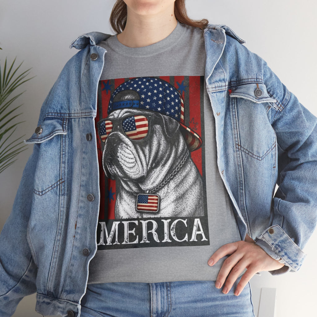 'Merica Bulldog T-Shirt — Patriotic American Flag Tee for Fourth of July