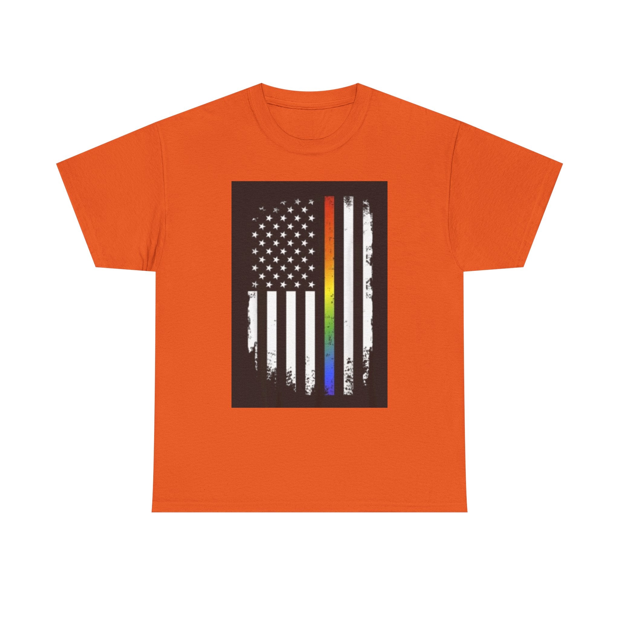 LGBTQ+ Pride Flag T‑Shirt — Distressed American Flag with Rainbow Stripe