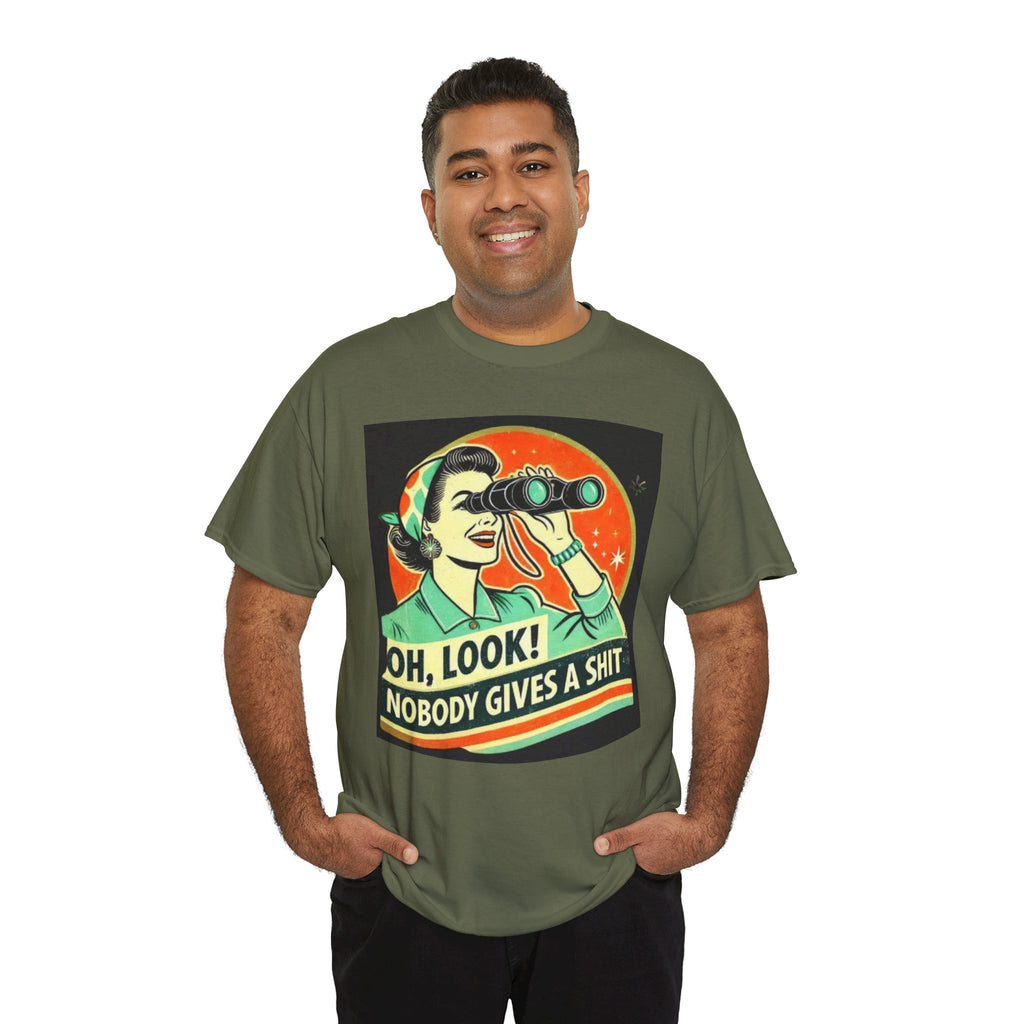 Graphic Tee — "Oh, Look! Nobody Gives a Shit" Retro Binoculars Design