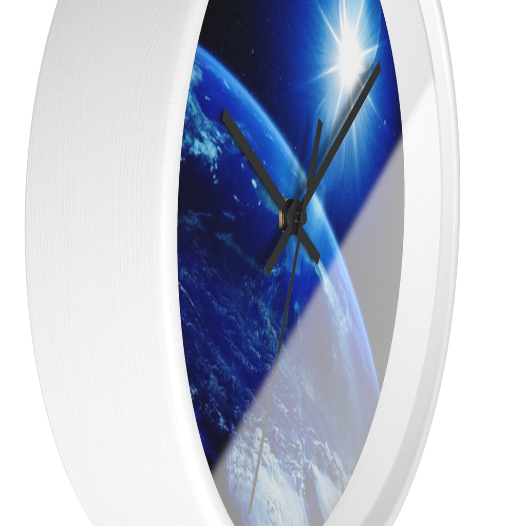 Solar Sunrise Earth Wall Clock — Blue Space Orbit Décor