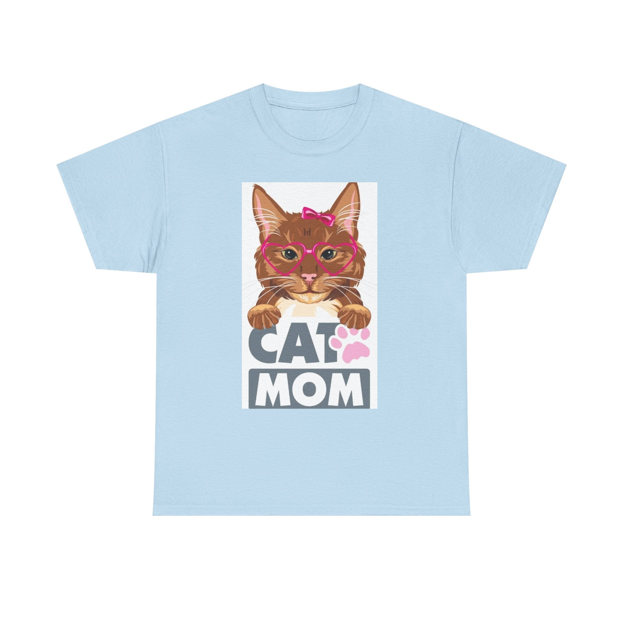 Cat Mom T-Shirt — Cute Cat Face Graphic Tee with "CAT MOM" Paw Print