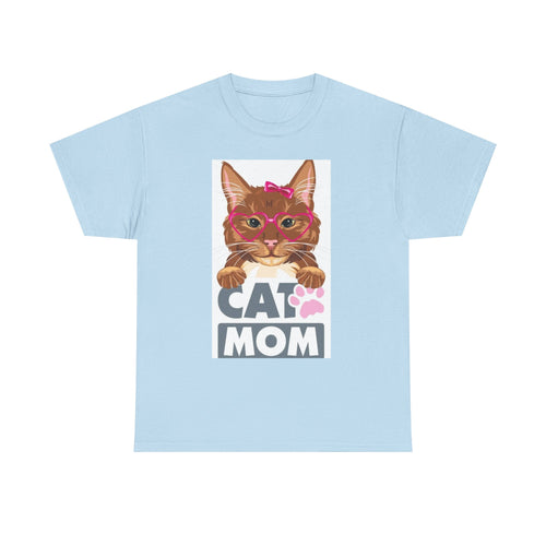 Cat Mom T-Shirt — Cute Cat Face Graphic Tee with "CAT MOM" Paw Print