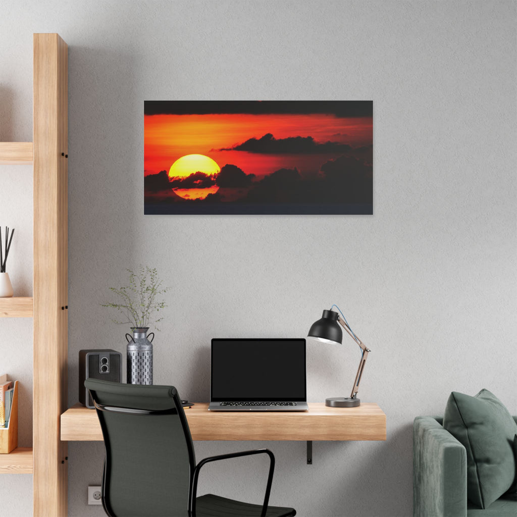 Sunset Ocean Canvas Print — Dramatic Red Sunset Wall Art