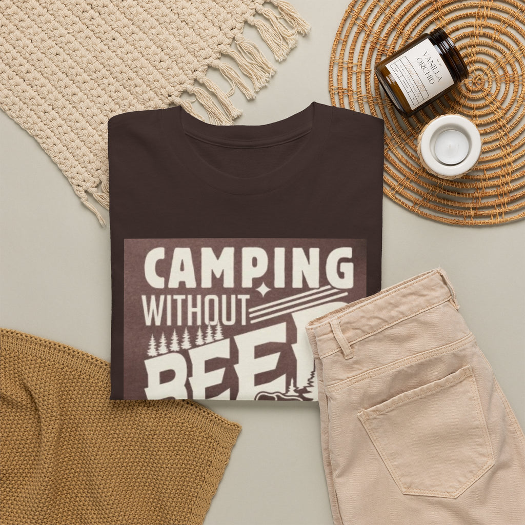 Camping Beer T-Shirt — "Camping Without Beer Is Just Sitting in the Woods" Outdoor Campfire Tee
