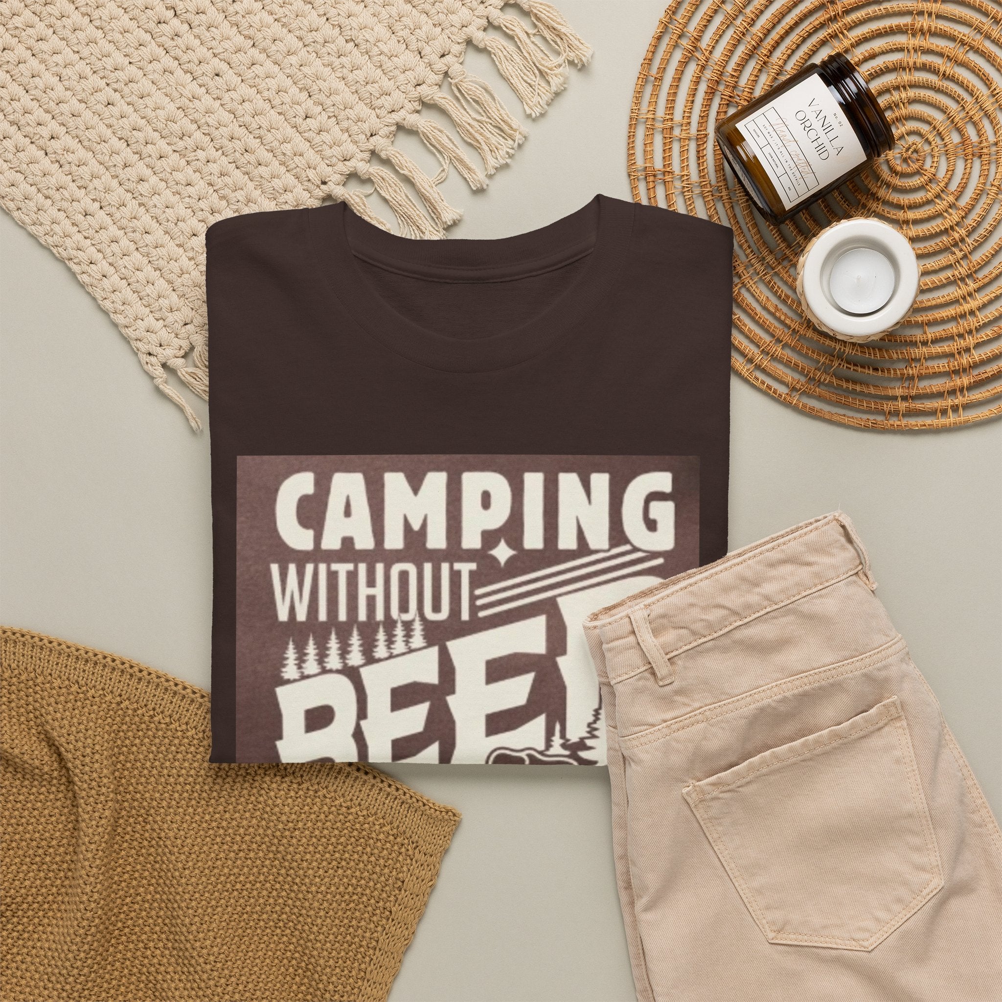 Camping Beer T-Shirt — "Camping Without Beer Is Just Sitting in the Woods" Outdoor Campfire Tee