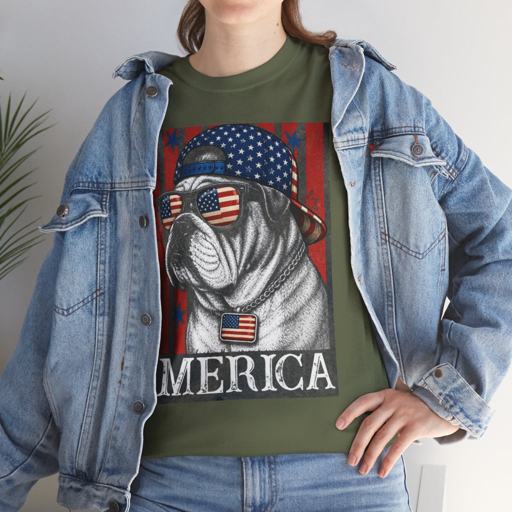 'Merica Bulldog T-Shirt — Patriotic American Flag Tee for Fourth of July