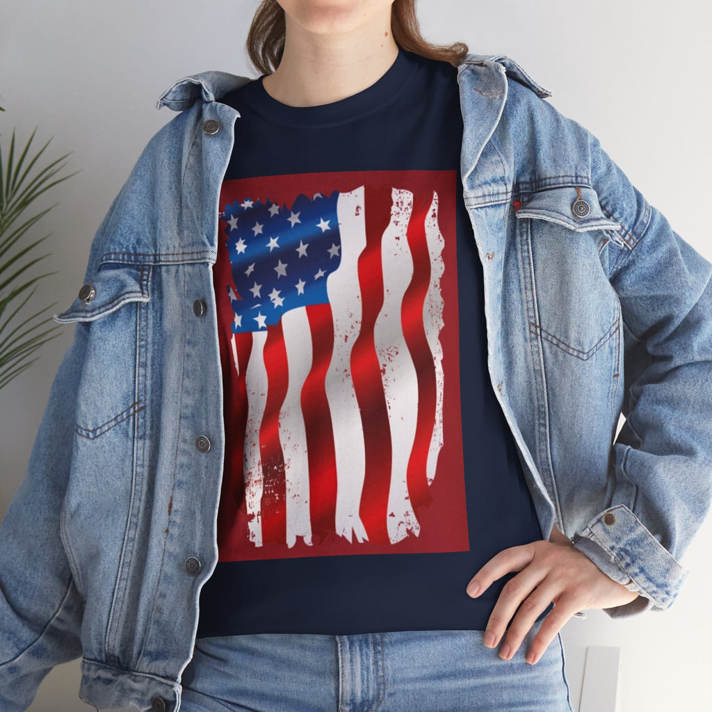 American Flag Graphic Tee — Distressed Wavy Stars & Stripes