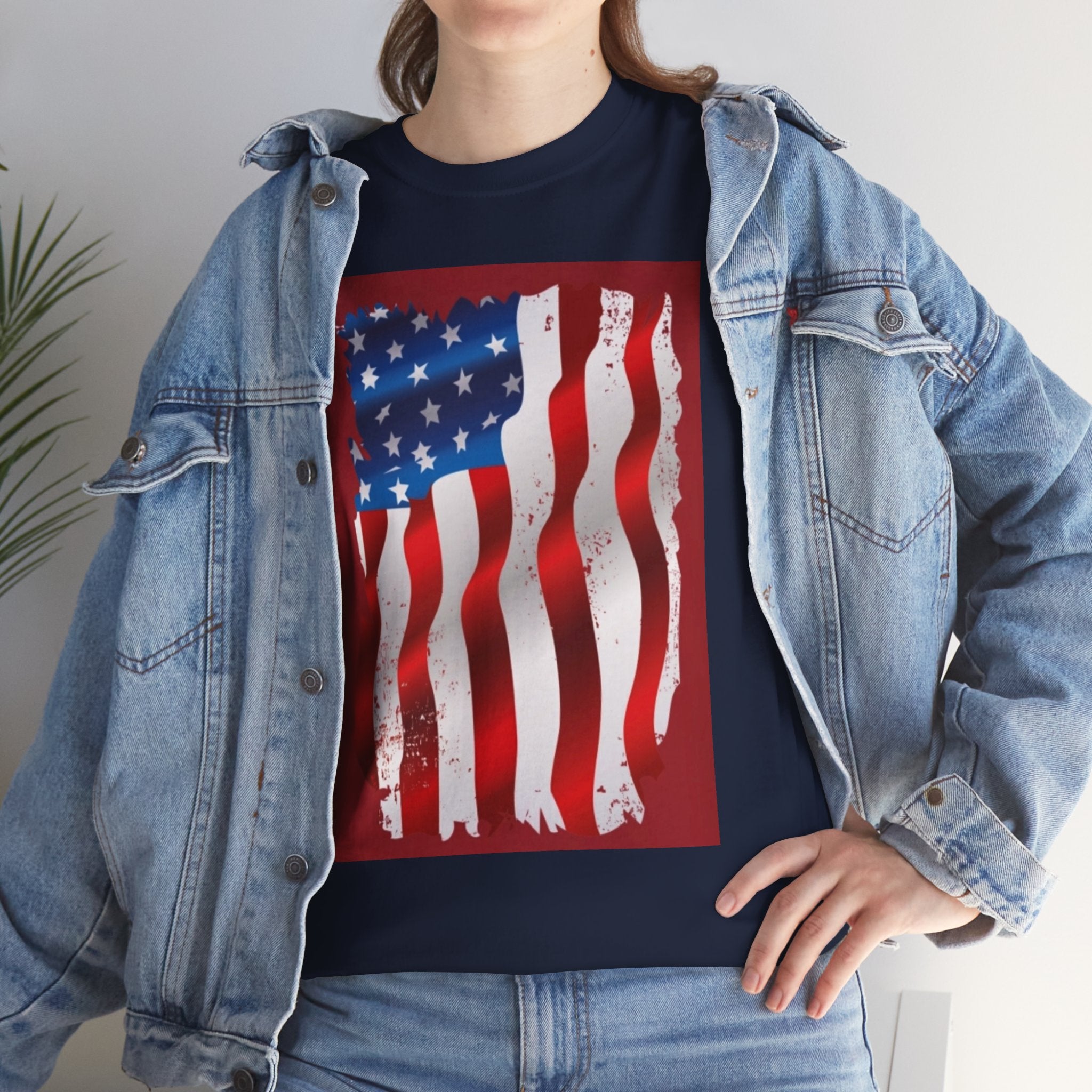 American Flag Graphic Tee — Distressed Wavy Stars & Stripes