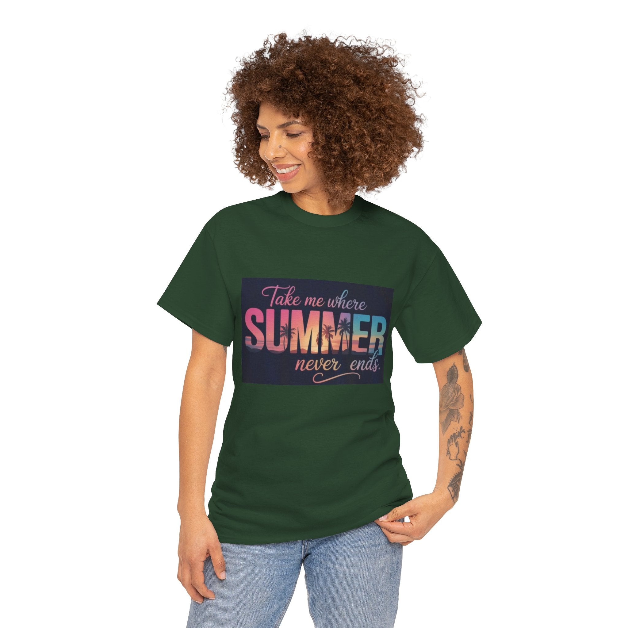 T-Shirt — "Take Me Where Summer Never Ends" Retro Beach Vibes