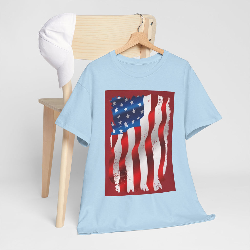 American Flag Graphic Tee — Distressed Wavy Stars & Stripes