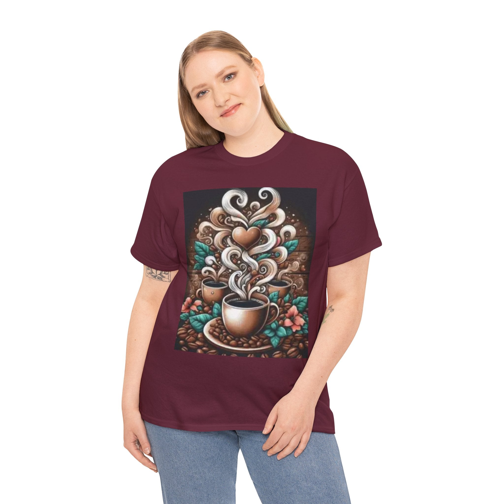 Coffee Cup T-Shirt — Whimsical Steaming Heart Coffee Design