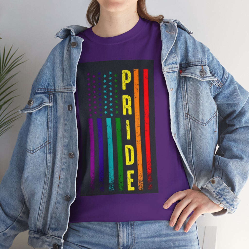 Pride Rainbow Flag Tee — Vertical "PRIDE" Graphic T-Shirt