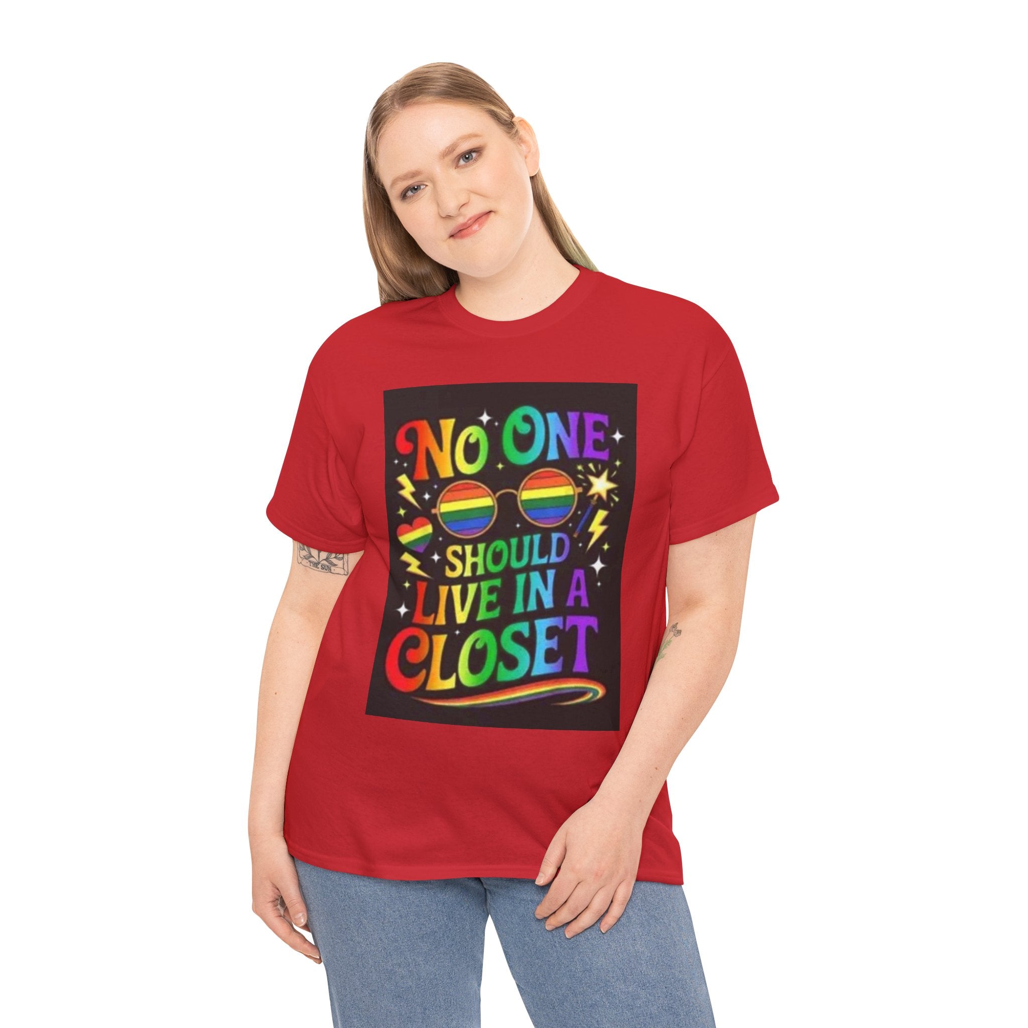T‑Shirt — "No One Should Live in a Closet" Rainbow Pride Tee